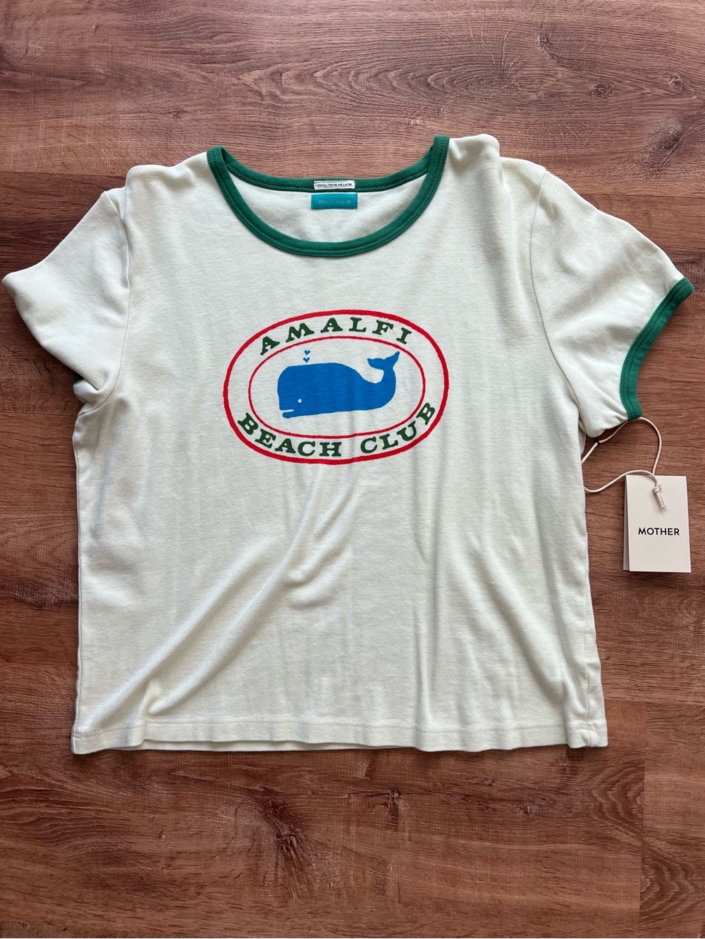MOTHER Itty Bitty Ringer Amalfi Beach Club Tee Size XL RT $138 NWT